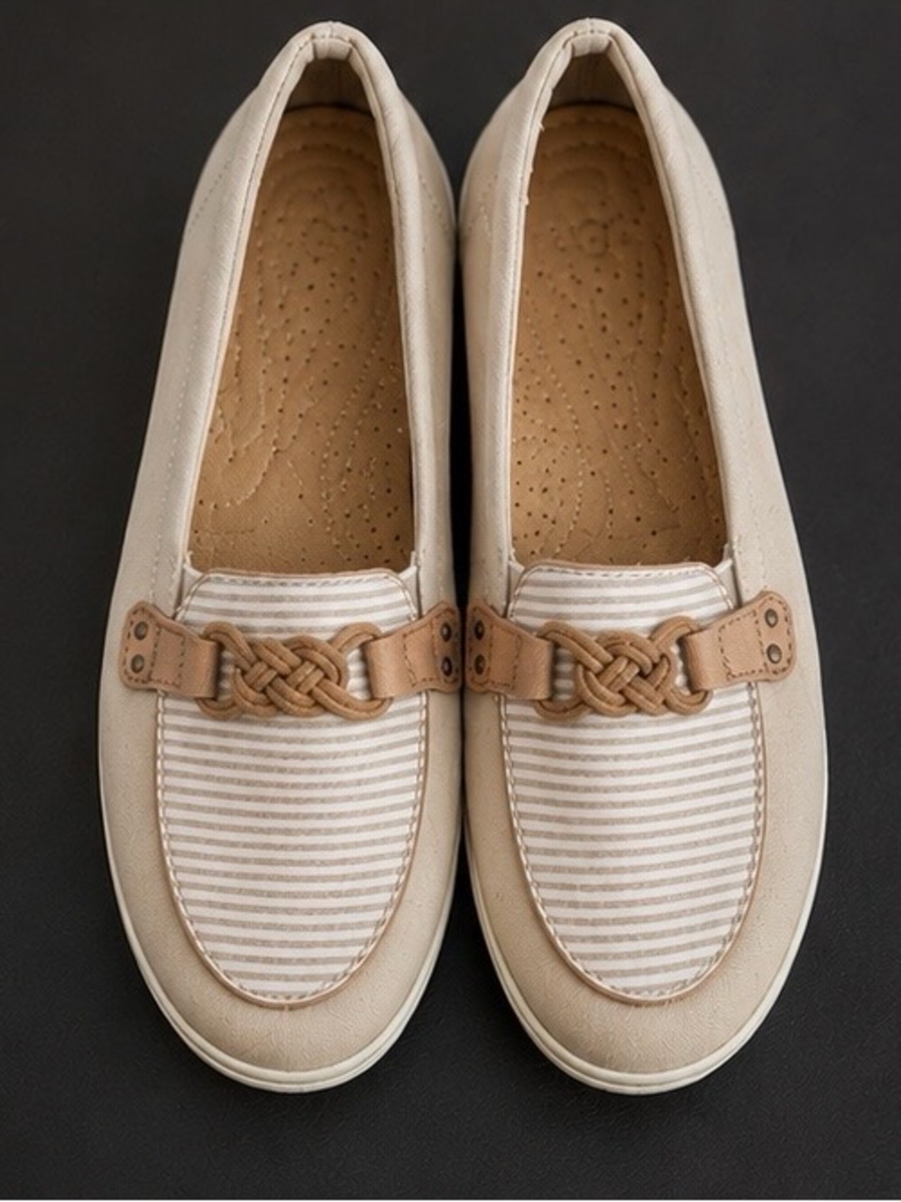 Grasshoppers Women's Beige and Tan Slip-On Loafers